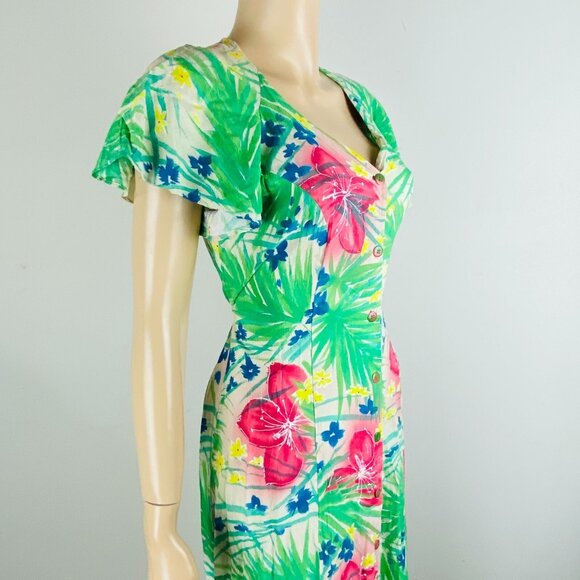 Jams World Button Down Tie Back Women's Size M Midi Dress Leaf & Floral Print - Picture 7 of 11